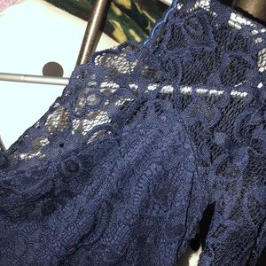 long sleeve navy blue lacy shirt
